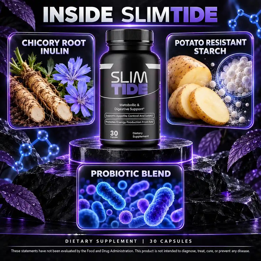 Supplied listing graphic naming the ingredients inside SlimTide