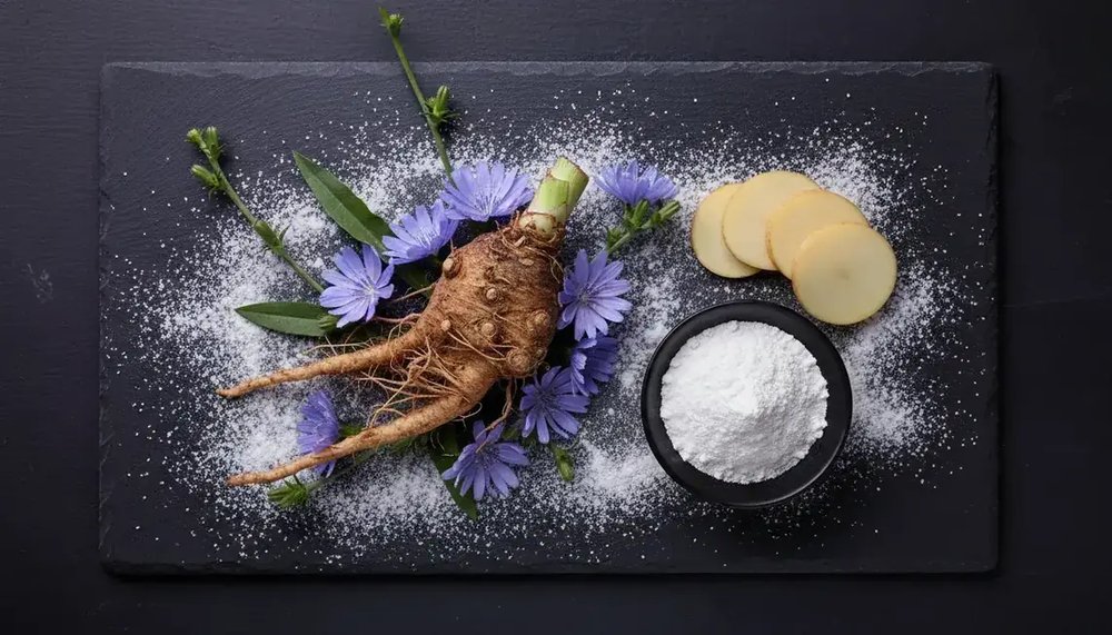 Chicory root and the extracted inulin powder